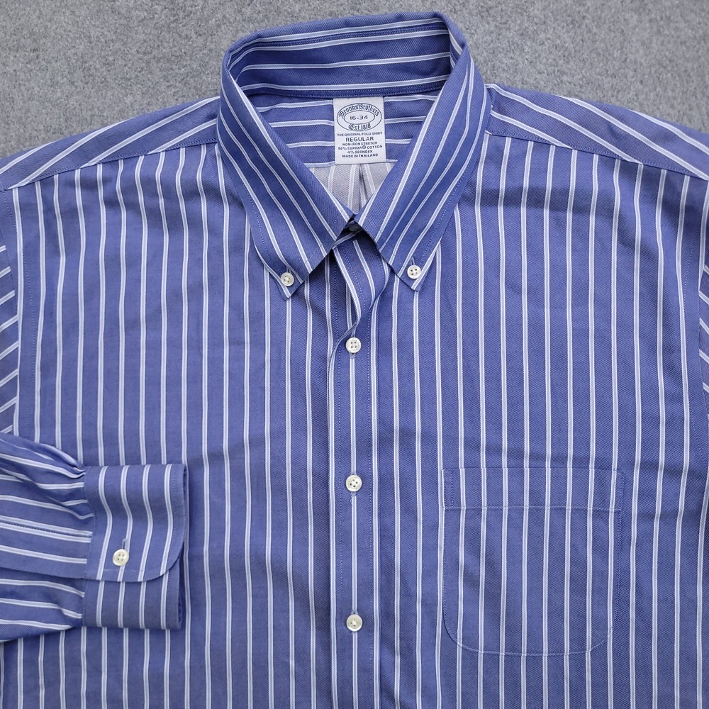 Brooks Brothers Dress Shirt 16 34 Regular Fit Non Iron Supima Stretch Blue